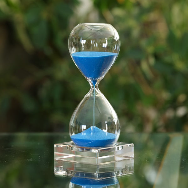 30 Minute Hand Blown Sand Timer on Crystal Base - 6 Color Options for Home Office Decor, Meditation & Productivity Tool