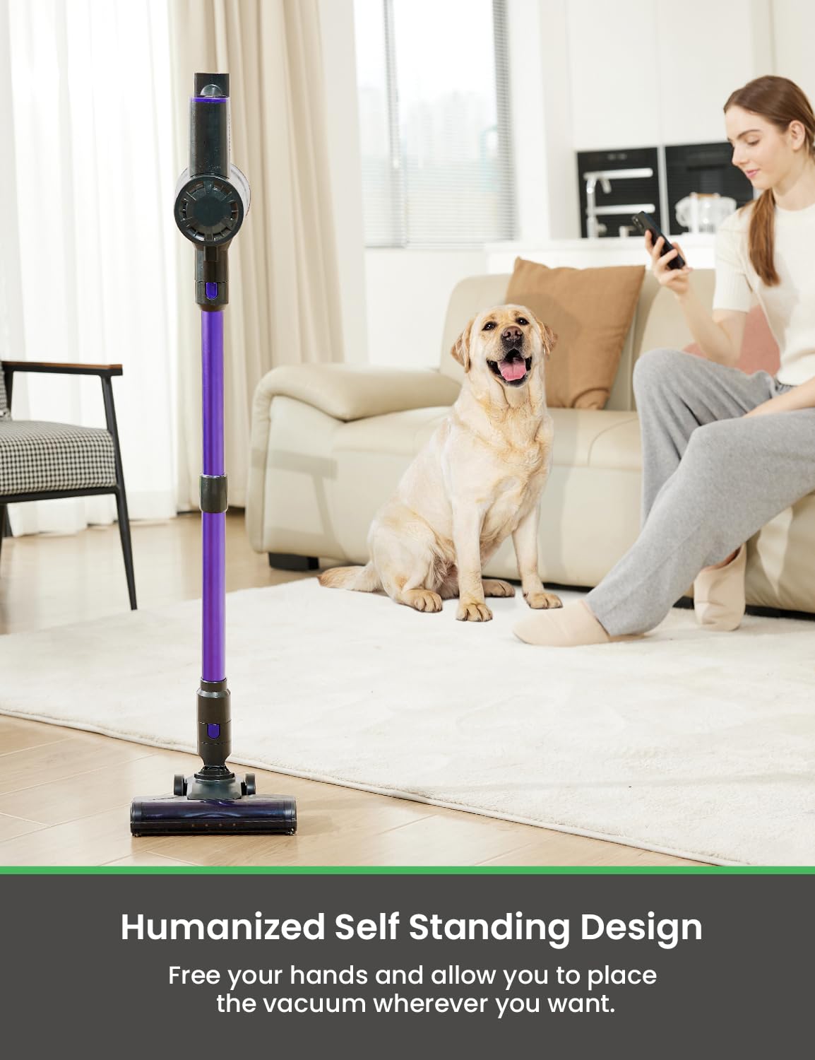 V8PRO Cordless Vacuum Cleaner - 25KPa Powerful Suction, Self-Standing Stick Vacuum with 35Min Runtime, 6-in-1 Lightweight for Hardwood Floors, Carpets & Pet Hair (Purple) - Perfect for Quick Home Cleaning & Pet Owners