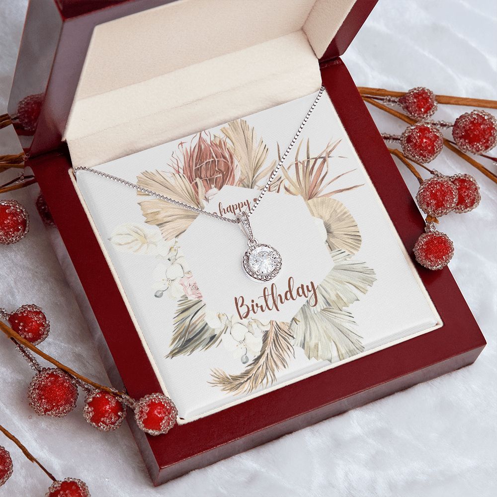 Happy Birthday Jewelry Gifts for Women - Floral Card Insert with Cubic Zirconia Stainless Steel Pendant | Perfect for Birthday, Anniversary & Special Occasion Gifts