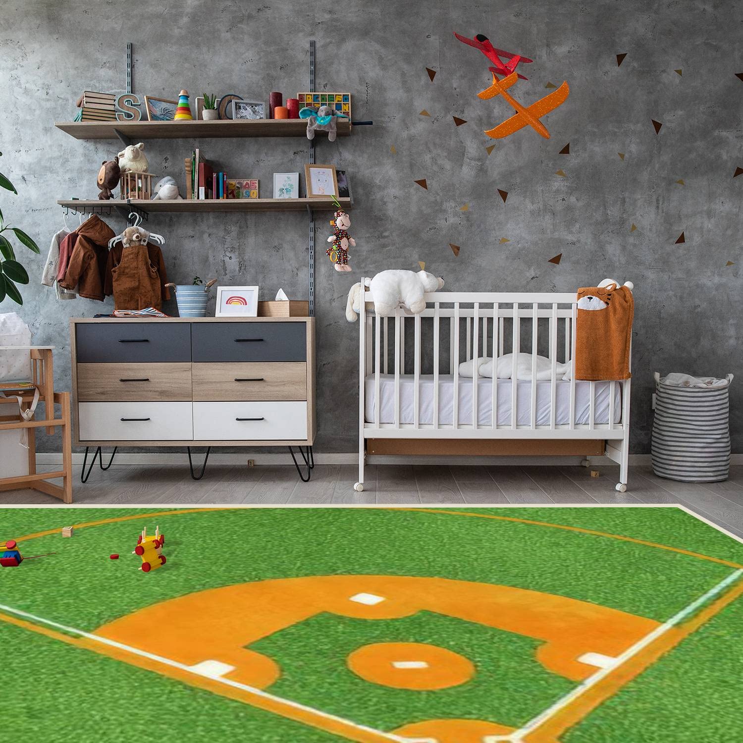 Non-Slip Modern Abstract Area Rug 63x94 Inches - Stain Resistant Carpet for Living Room & Bedroom, Baseball Field Design - Perfect for Home Decor, Office Spaces and High Traffic Areas