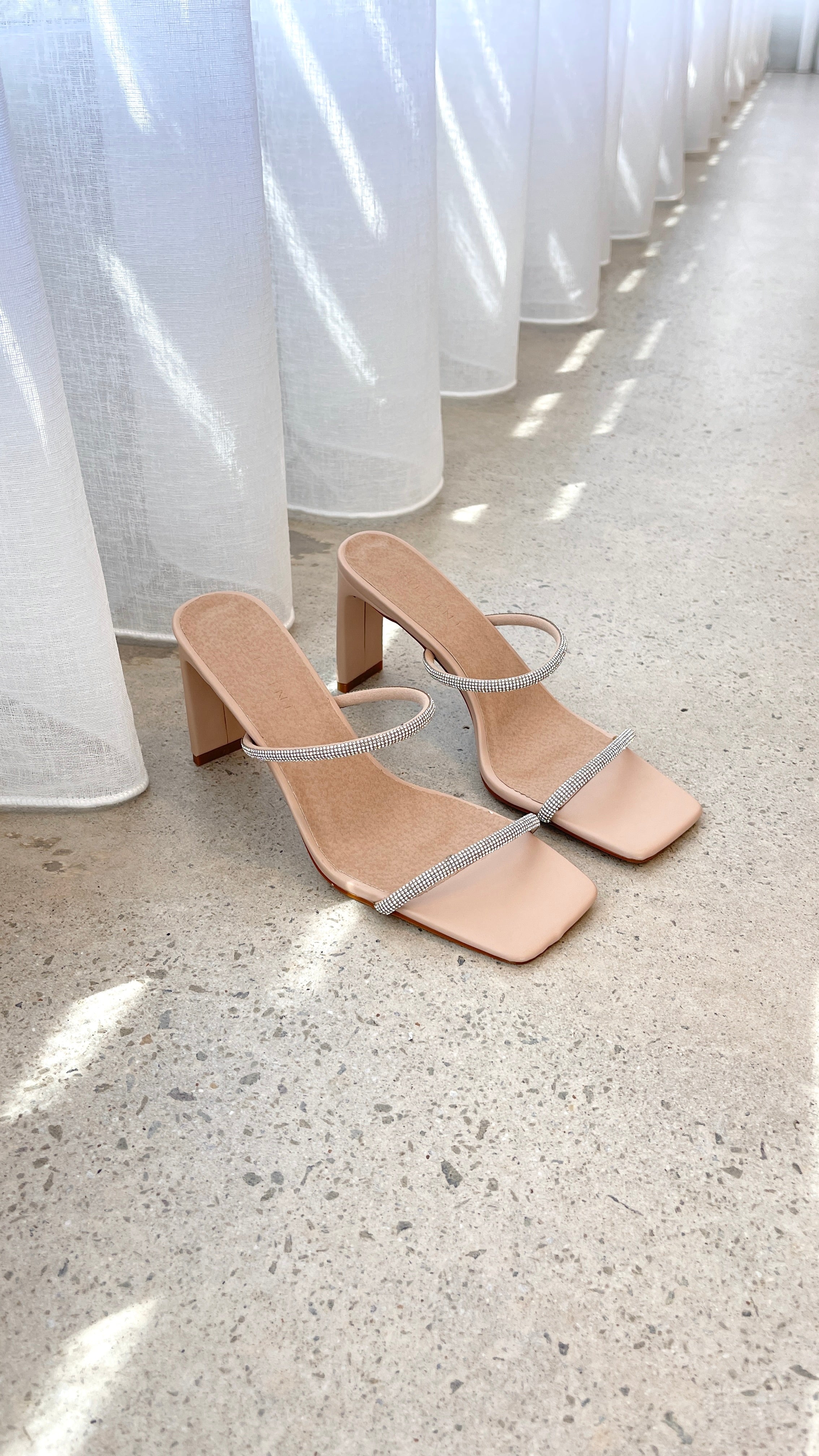 Kallie Heel Nude Diamante Sandals - Women's Elegant Strappy High Heels for Weddings, Parties & Special Occasions