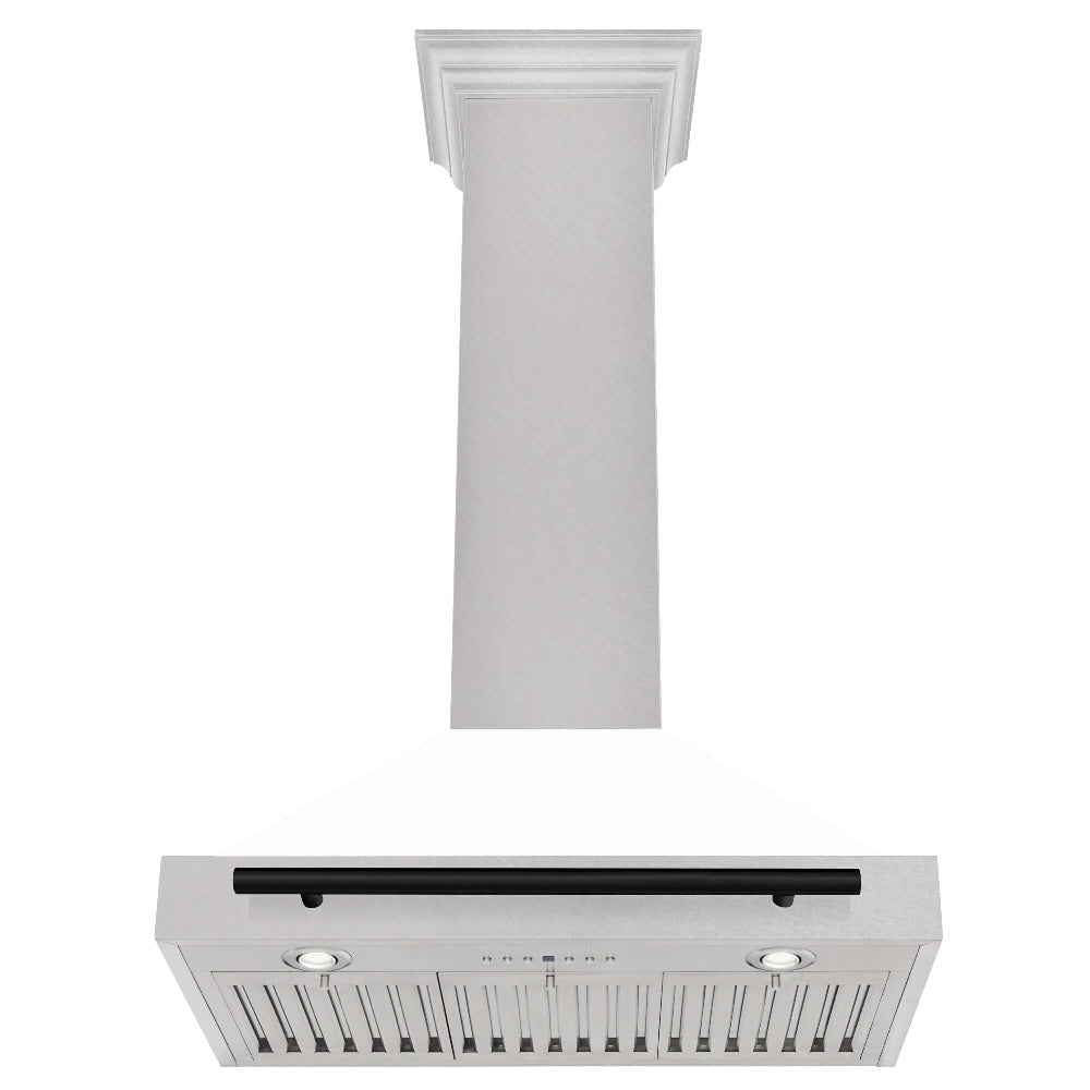 ZLINE KB4SNZ WM30 30-Inch Convertible Wall Mount Range Hood - Satin Stainless Steel with White Matte Shell & Accent Handle | Autograph Edition | Perfect for Modern Kitchens & Open-Concept Homes