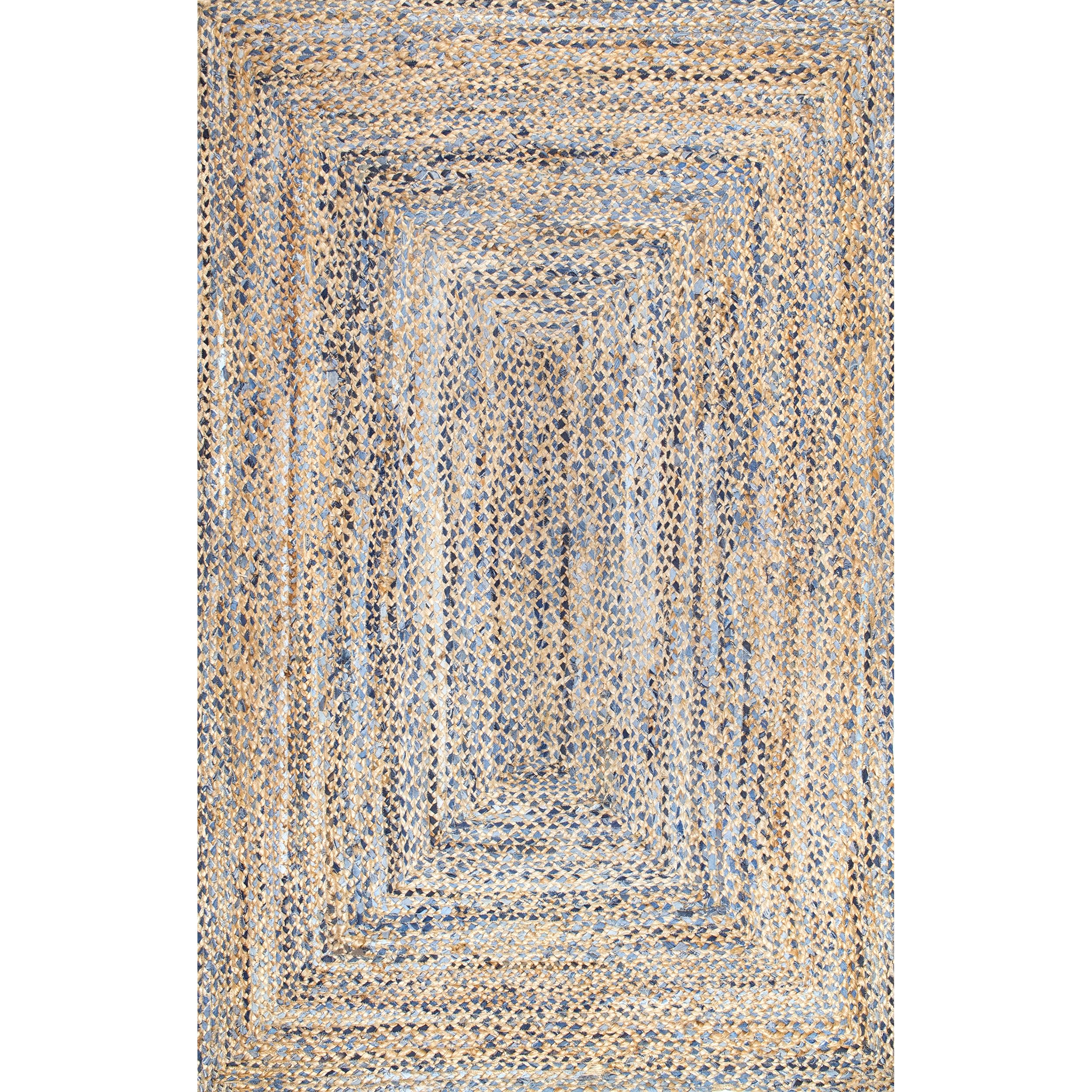 nuLOOM Eliz Striped 6'x6' Square Jute Area Rug - Blue & Natural Neutral Woven Rug for Dining Room, Living Room & Kitchen - Perfect for Farmhouse, Coastal & Boho Decor Styles