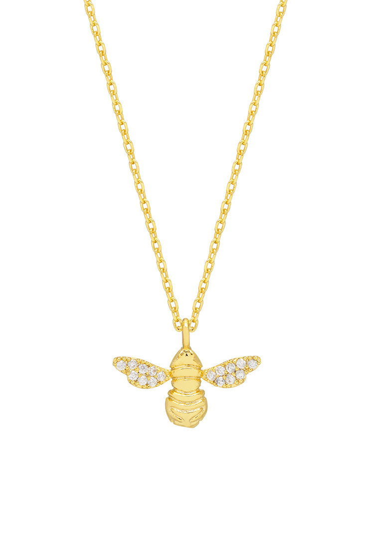CZ Bee Charm Pendant Necklace - Dainty Gold Bee Jewelry for Women, Cute Animal Necklace Gift for Her - Perfect for Everyday Wear, Birthday & Anniversary Gifts