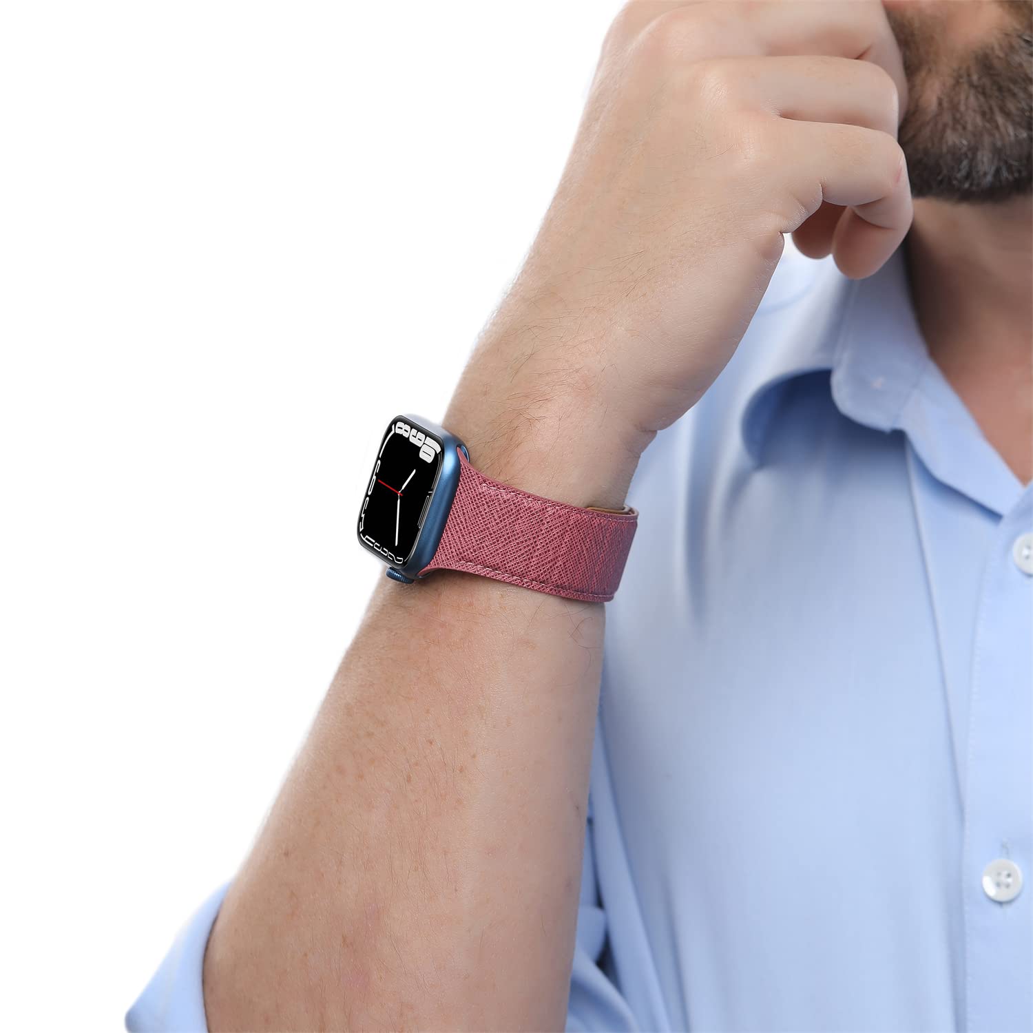 Premium SYNCHRO Saffiano Leather Apple Watch Band - Magnetic Link Strap Compatible with Series Ultra/8/7/6/5/4/3/2/SE (38mm-49mm) - Durable Real Leather iWatch Band for Men & Women | Perfect for Workouts, Office & Everyday Wear