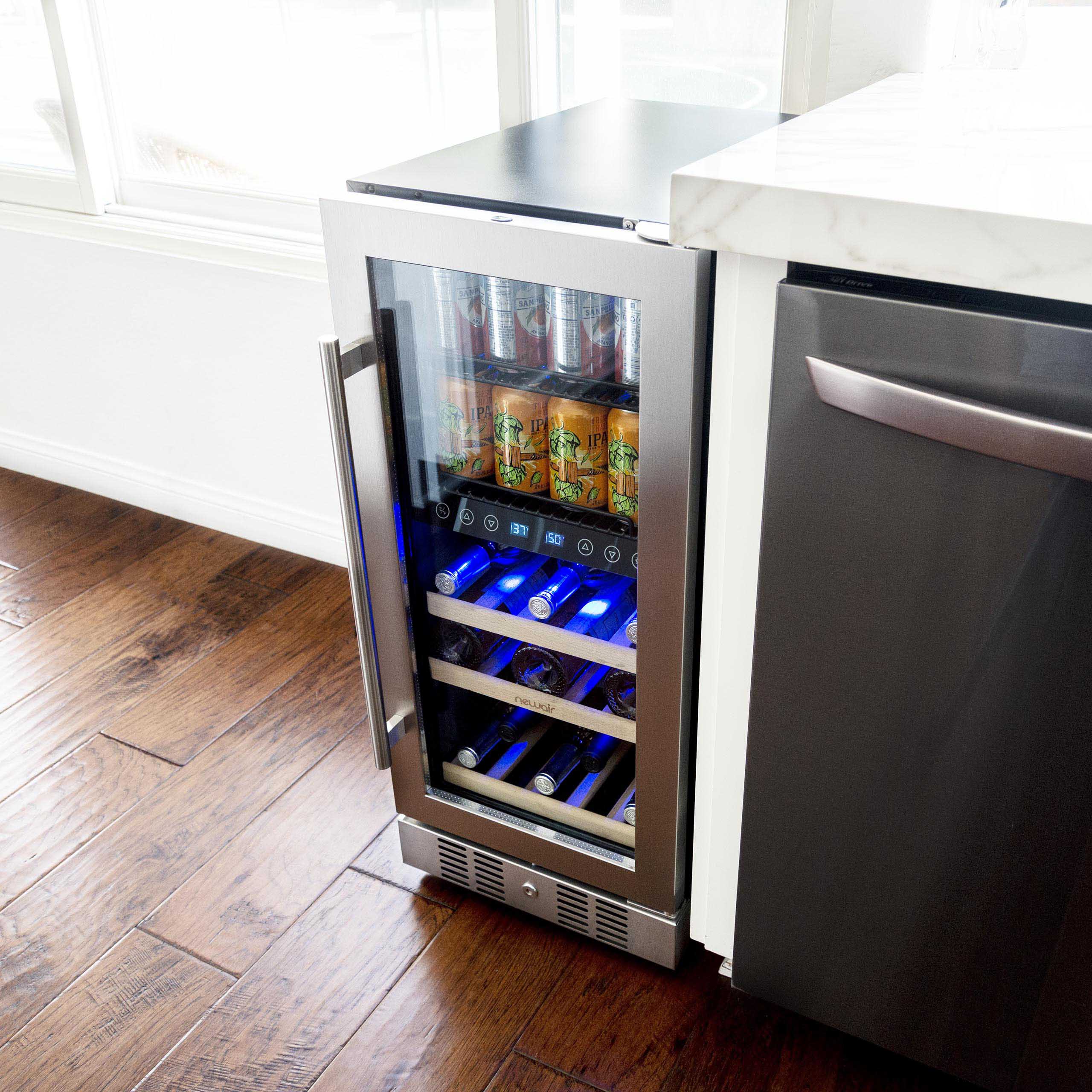 Newair® 48 Can 9 Bottle Built-in Dual Zone Beverage Refrigerator - Perfect for Home Bar, Office, or Man Cave Drinks Storage