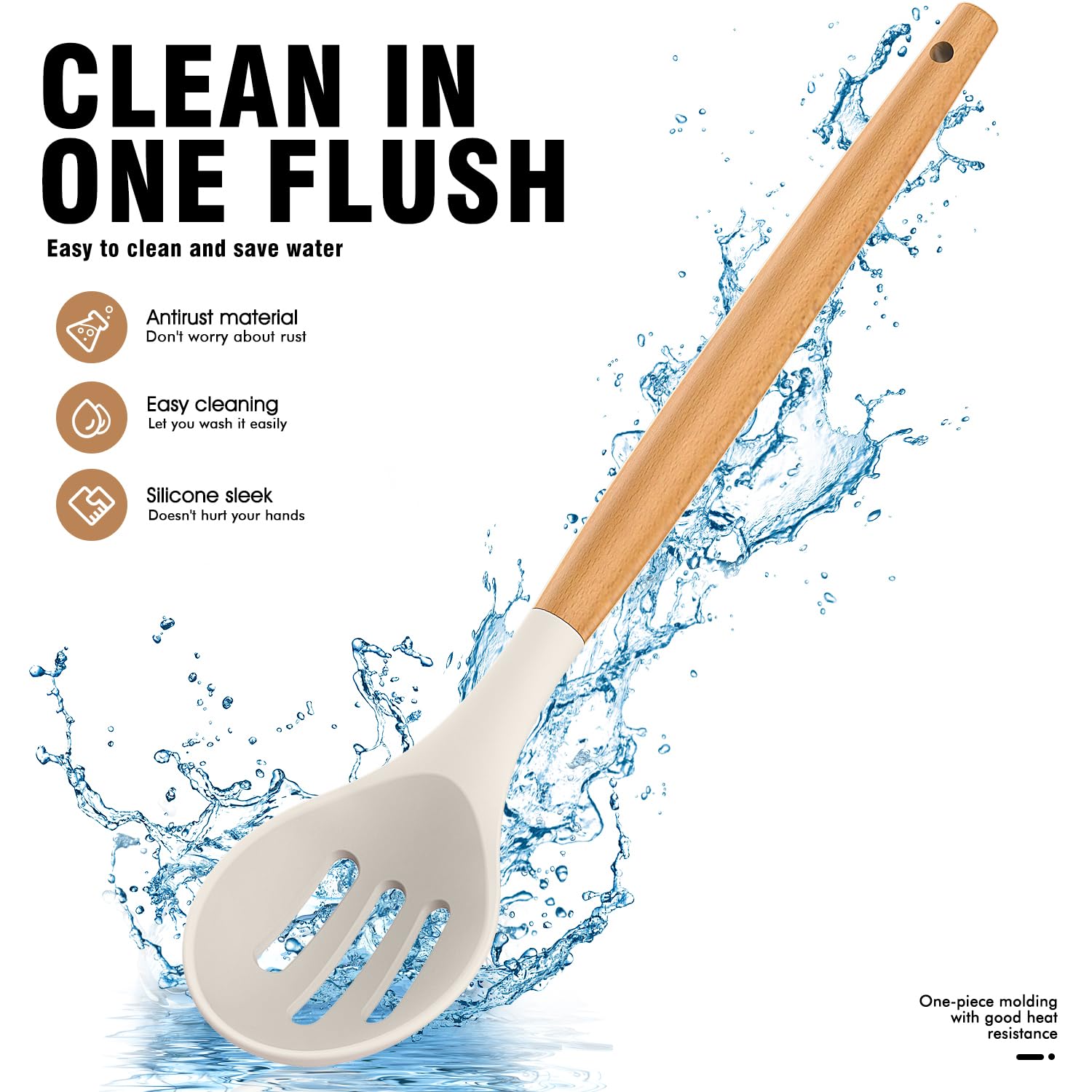 Premium Silicone Cooking Utensils Set - 5-Piece Heat Resistant Kitchen Tools with Wooden Handles (446°F Safe) - BPA Free Spatula, Turner & Spoon for Non-Stick Cookware - Cream White - Perfect for Baking, Frying & Everyday Cooking