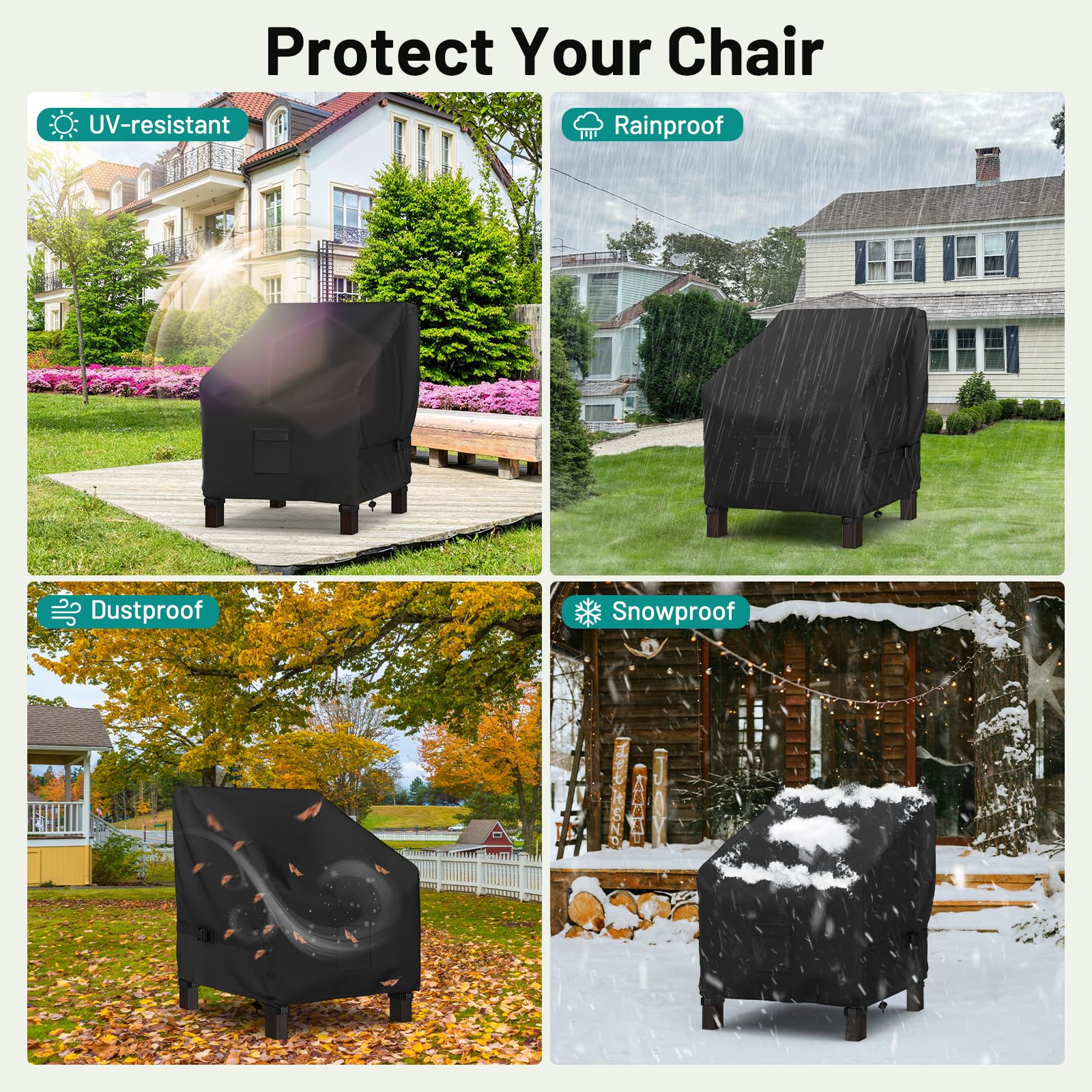 Premium Waterproof Outdoor Patio Chair Covers (2 Pack) - Heavy Duty Windproof Furniture Covers with Buckle Straps - 32