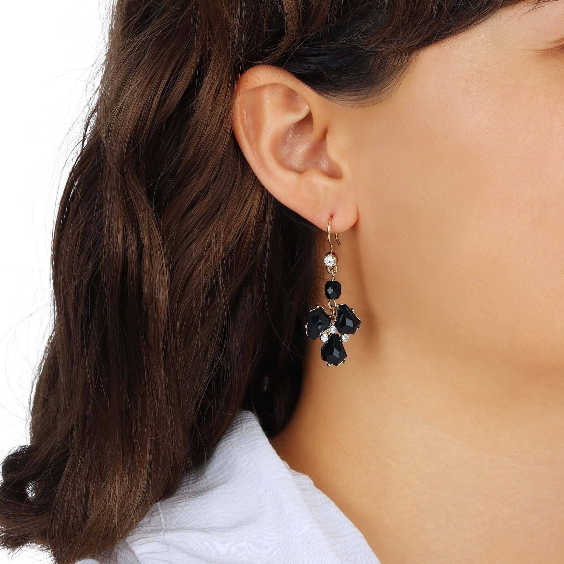 1928 Jewelry Melange Black Stone Crystal Drop Earrings for Women - Elegant Dangle Earrings for Party, Wedding & Evening Wear