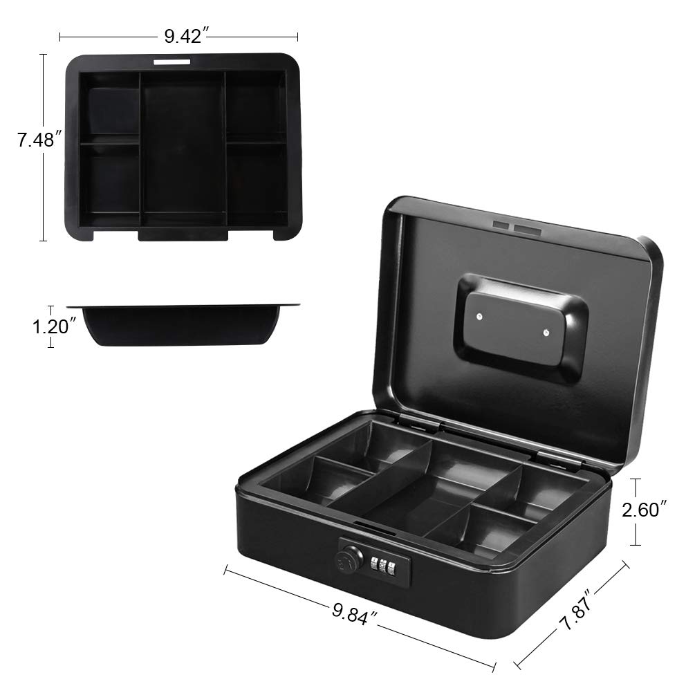 Secure Cash Box with Money Tray & Combination Lock - 9.8