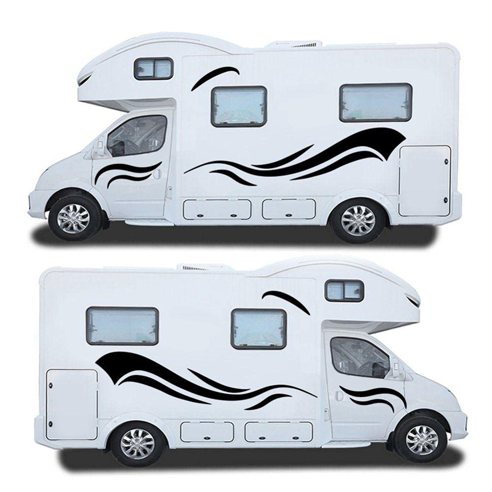 2pcs Motorhome Vinyl Stripes Decals - Black Medium Size - Waterproof Car Stickers for RV, Camper Van, Trailer - Easy to Apply & Durable for Outdoor Travel Adventures