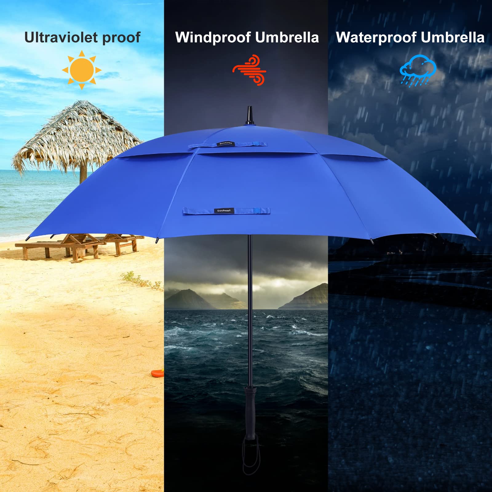 Storm Proof Golf Umbrella 62 Inch - UV & Wind Resistant for Outdoor Sports (Royal Blue)