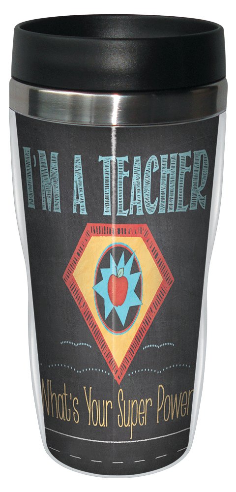Jo Moulton Teacher Super Power Travel Mug - 16oz Stainless Steel Insulated Coffee Tumbler - Perfect Gift for Teacher Appreciation Week, Retirement, End of Year - Keeps Drinks Hot/Cold for Hours - Ideal for Classroom, Office & Commute