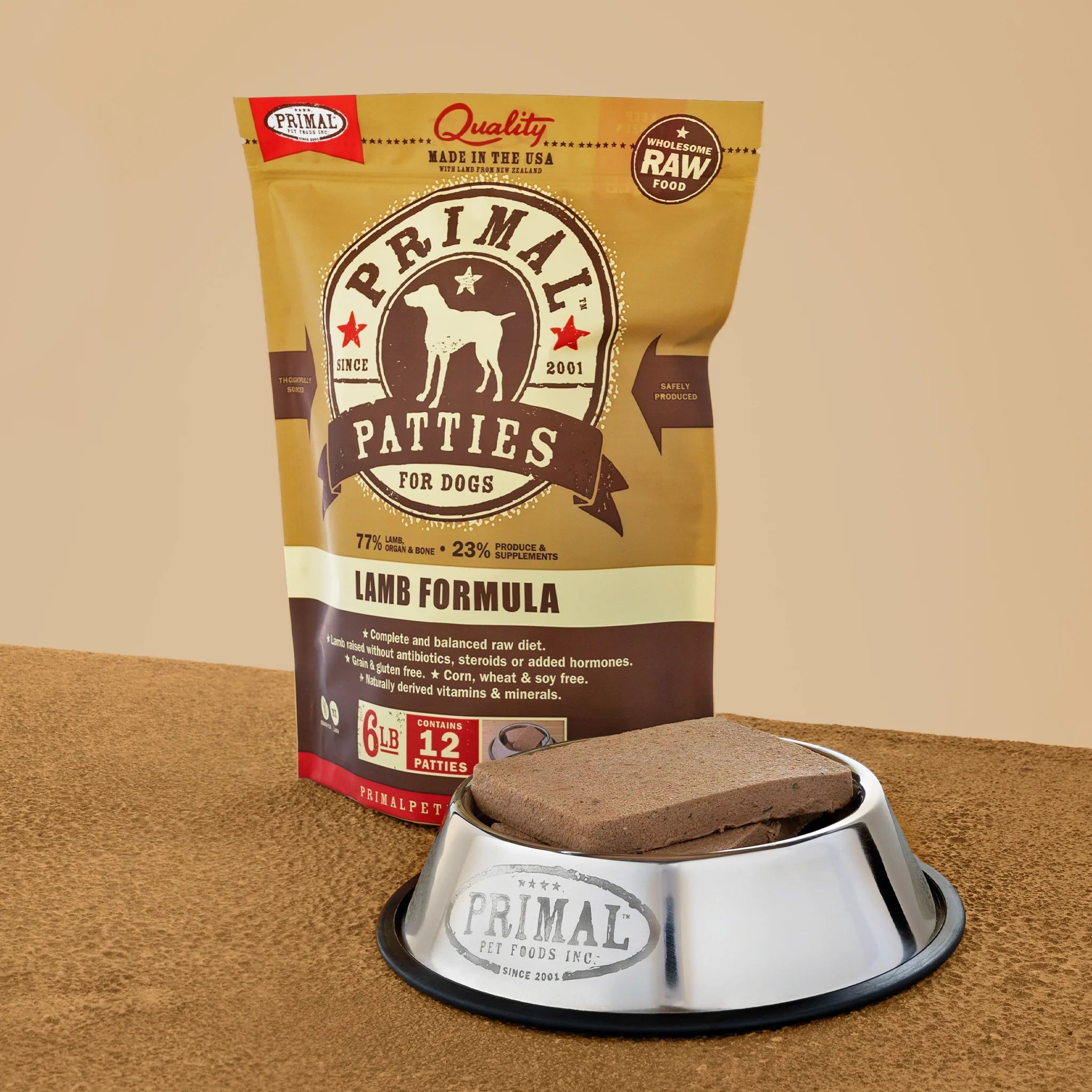 Primal Raw Frozen Lamb Patties - Grain-Free Dog Food for Optimal Health - Perfect for Raw Feeding & Meal Prep
