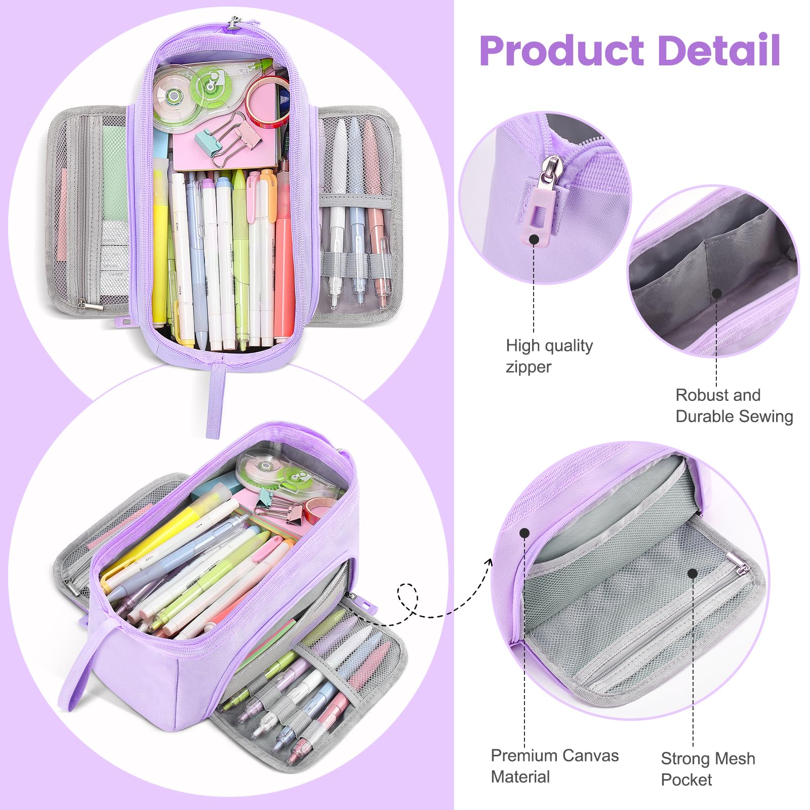 Large Aesthetic Pencil Case for Girls - Purple Pencil Pouch Organizer for School, Office & Travel | Perfect School Supplies for Students & Easter Gifts | Ideal for Backpack, Desk & Study Organization