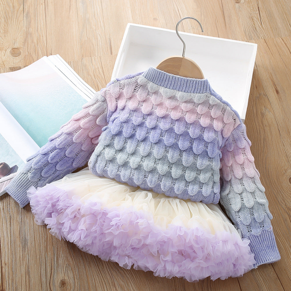 Adorable Winter Girls Sweater & Tutu Skirt 2-Piece Outfit Set - Cozy Knit Cardigan with Fluffy Skirt for Holiday Photos, Christmas Party & Family Gatherings