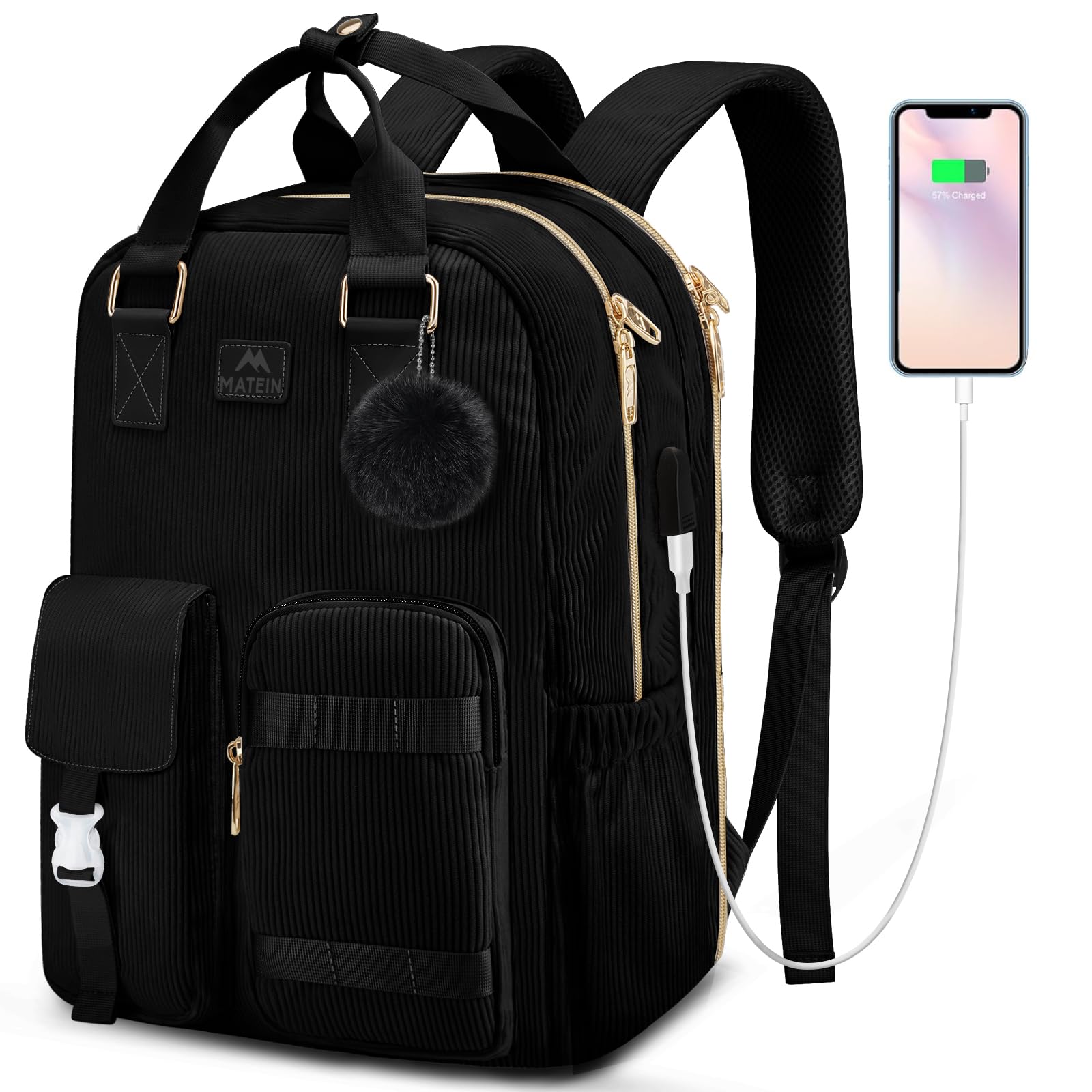 MATEIN Cute Laptop Backpack for Women - 15.6 Inch Corduroy USB Charging Backpack, TSA Lightweight Aesthetic Daypack for College, Work, Travel, Nurse, Teacher Gift - Perfect for Office, School, and Daily Commute