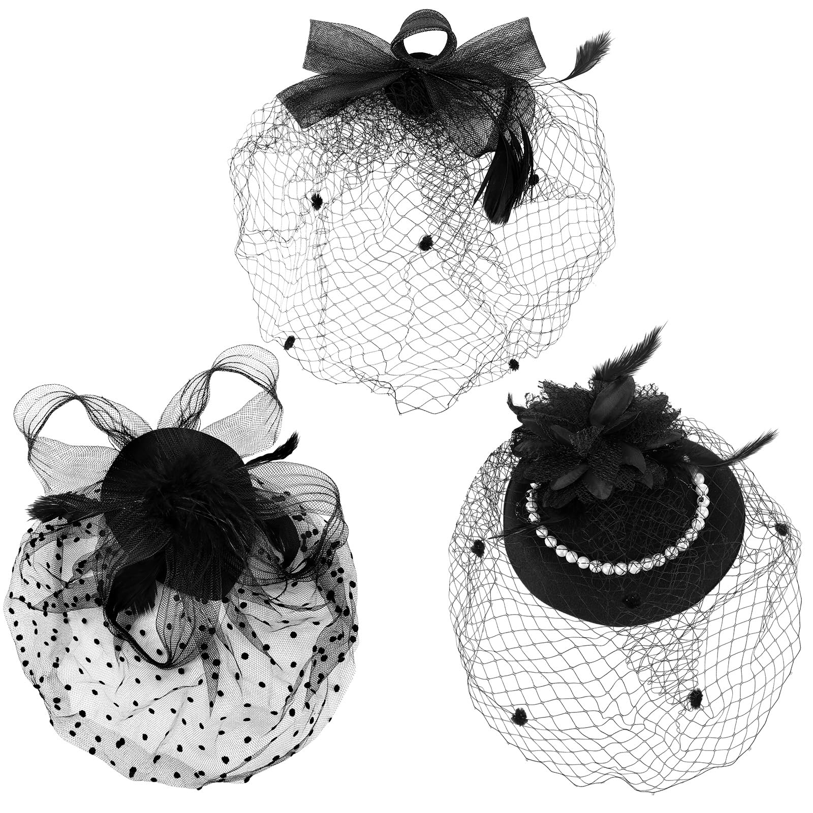 Geyoga 3 Pack Women's Floral Fascinator Hats - Elegant Derby Party Headpiece with Mesh Veil & Pearl Headdress for First Communion, Wedding, Tea Party & Special Occasions