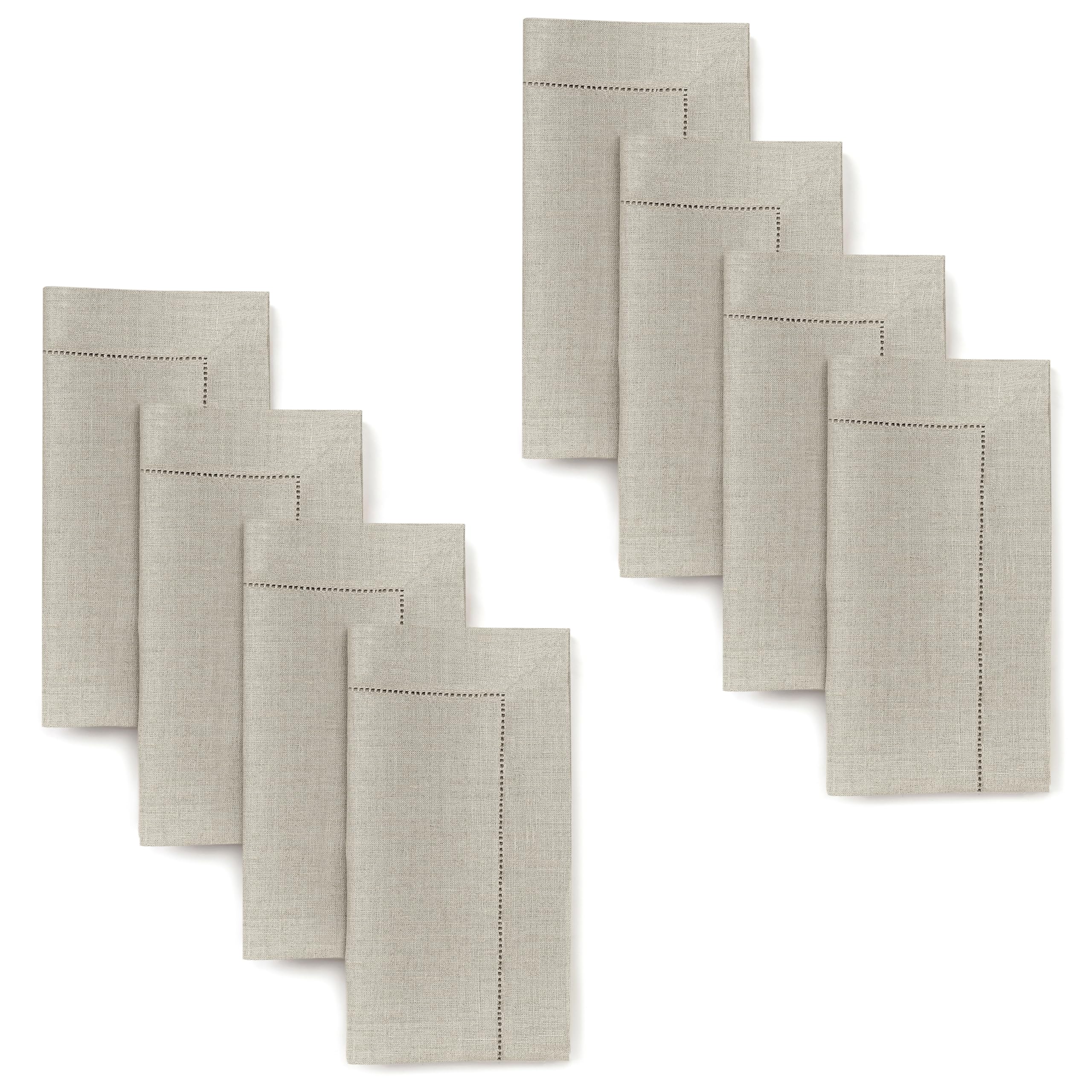 Premium 100% Pure Linen Napkins Set of 8 - 20x20 Inch Natural Linen Dinner Napkins with Classic Hemstitch - Washable & Reusable Cloth Napkins for Easter, Thanksgiving, Dinner Parties & Fine Dining - D'Moksha Homes