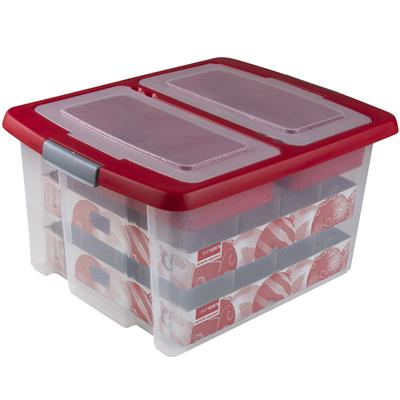32L Nesta Christmas Ornament Storage Box with Trays - Holds 32 Baubles, Transparent Red (10% Off) - Perfect for Holiday Decor Organization & Seasonal Storage