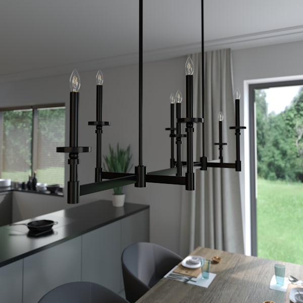 Hunter Briargrove 7-Light Linear Chandelier in Matte Black - Modern Farmhouse Lighting for Dining Room, Kitchen Island & Entryway