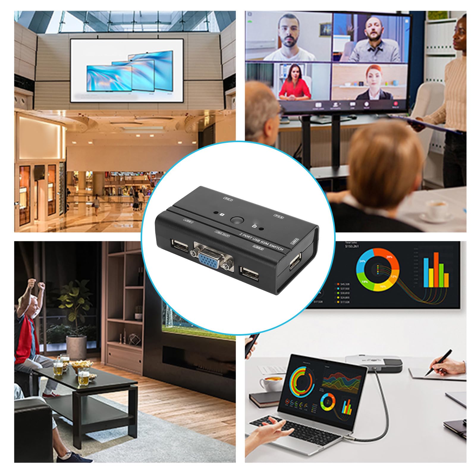 Annadue 2 Port VGA USB KVM Switch - Share 1 Monitor & 3 USB Devices (Keyboard, Mouse, Printer) Between 2 PCs | Windows Compatible | Ideal for Home Office & Multi-Computer Workstations