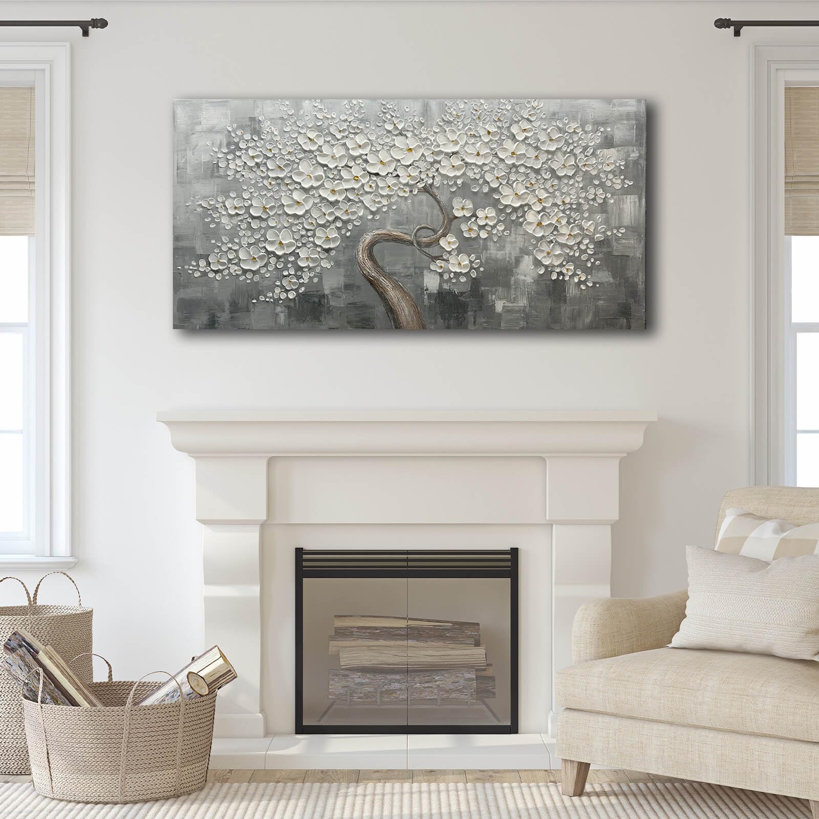 Hand-Painted White Floral Wall Art - 24
