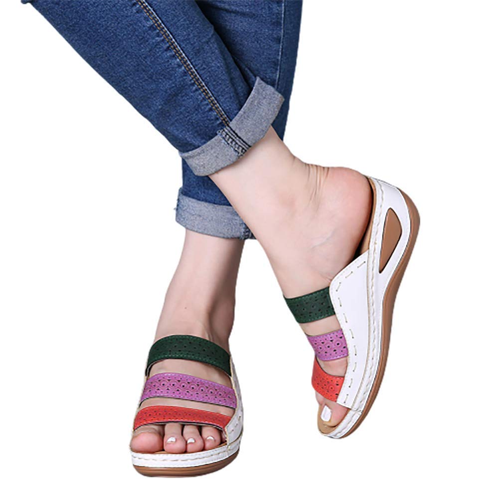 Women's Comfortable Platform Sandals - PU Leather Wedge Heel Summer Beach Slippers | Open Toe Casual Shoes with Arch Support for Outdoor Walking, Travel & Vacation | White Size 37