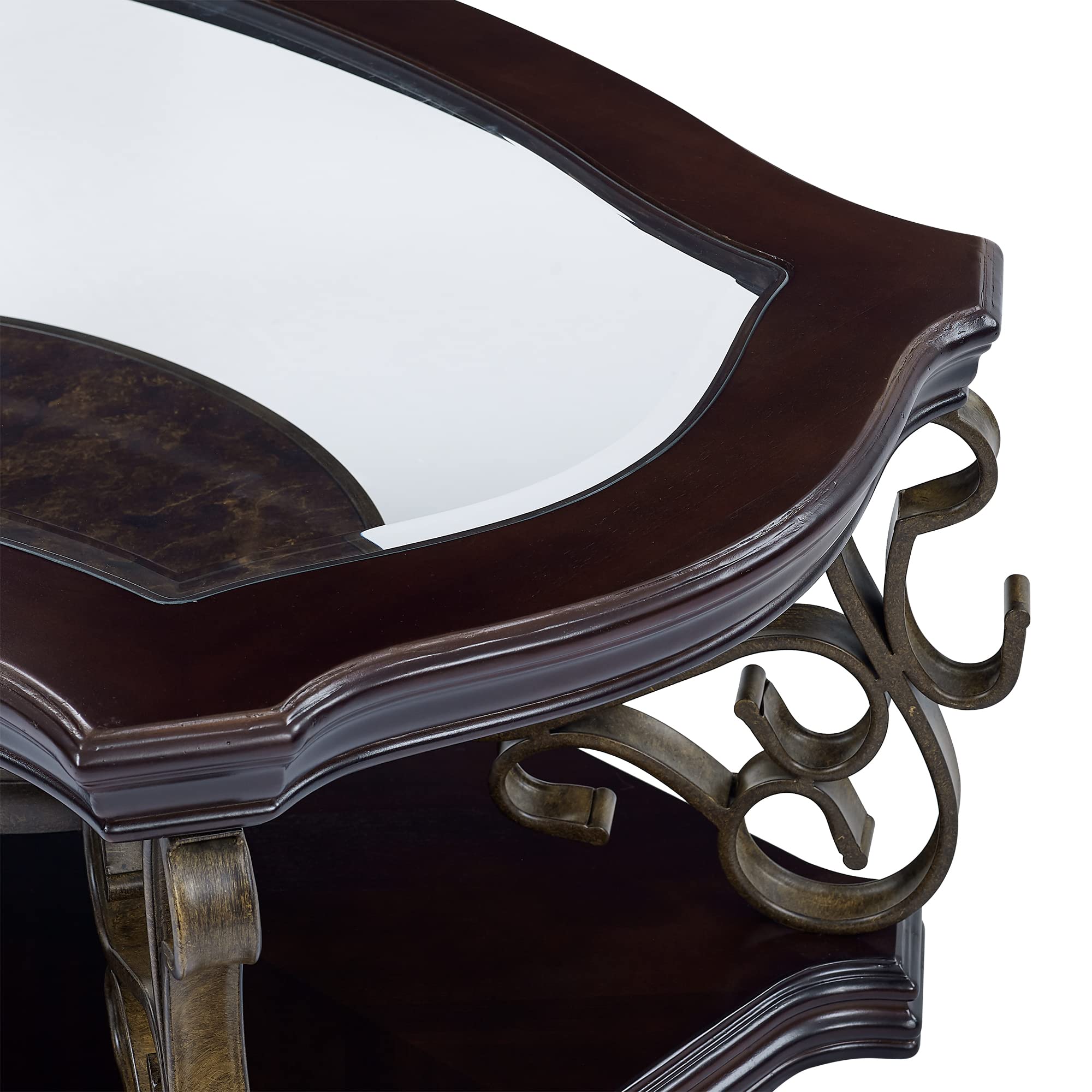Vintage Oval Coffee Table with Tempered Glass Top and Middle Shelf - Traditional Cocktail Table for Living Room - Easy Assembly Home Furniture - Perfect for Small Spaces, Apartments and Cozy Living Rooms