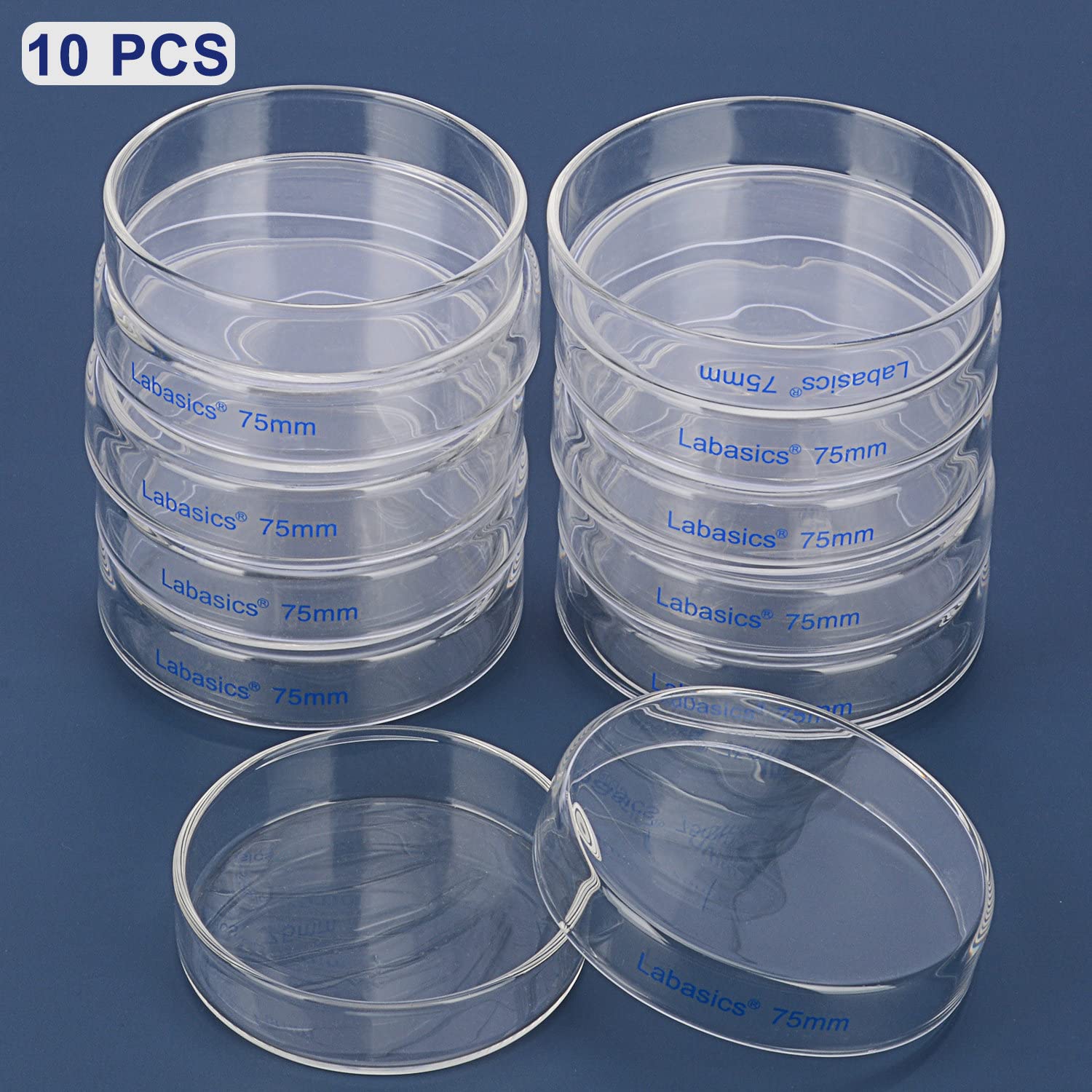 Labasics 10-Pack Glass Petri Dishes, 75x15mm Autoclavable Borosilicate Glass Cell Culture Dishes with Clear Lid - Perfect for Laboratory Experiments, Microbiology Studies & Scientific Research