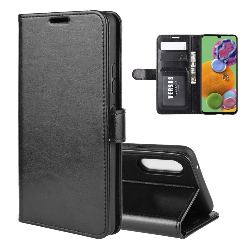 Premium Galaxy A90 5G Leather Wallet Case - Horizontal Flip Design with Card Slots & Kickstand (Black) | Protective Phone Cover for Everyday Use & Travel