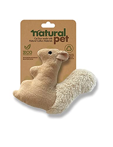 Natural Squirrel Plush Cat Toy with Organic Catnip - Fun Interactive Play for Indoor Cats, Kittens & Small Pets