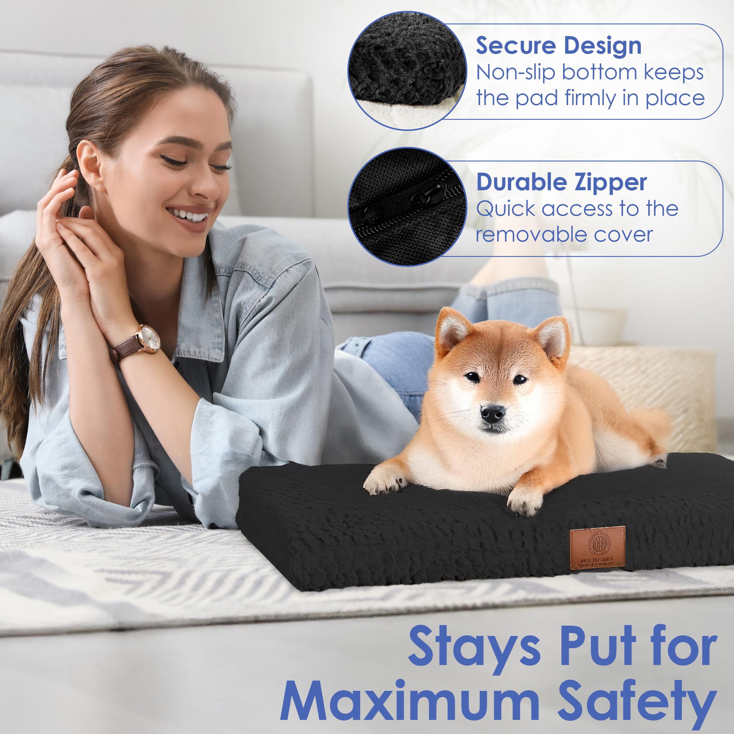 AKC Orthopedic Memory Foam Dog Crate Bed - Egg Crate Foam Support with Washable Cover & Non-Slip Bottom - Relieves Joint Pain & Arthritis - Breathable & Durable Pet Bed - 36x23 Inches Black - Perfect for Crates, Kennels & Senior Dogs with Aches