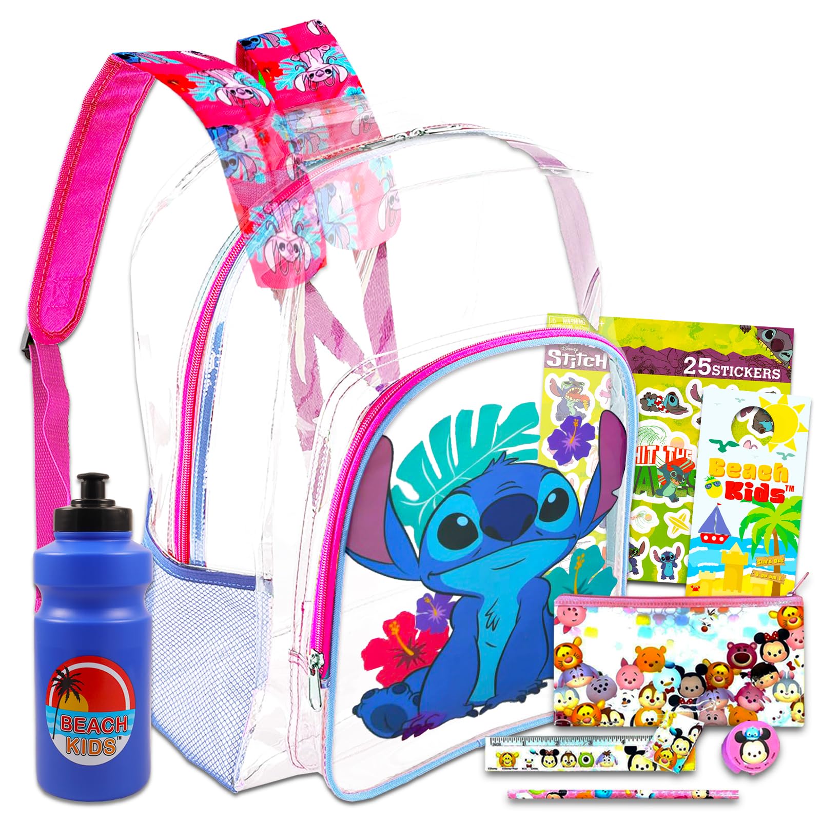 Lilo and Stitch Clear Backpack 16 Inch for Girls - Disney Transparent School Backpack with Stickers | Perfect for School, Travel, and Disney Theme Parties