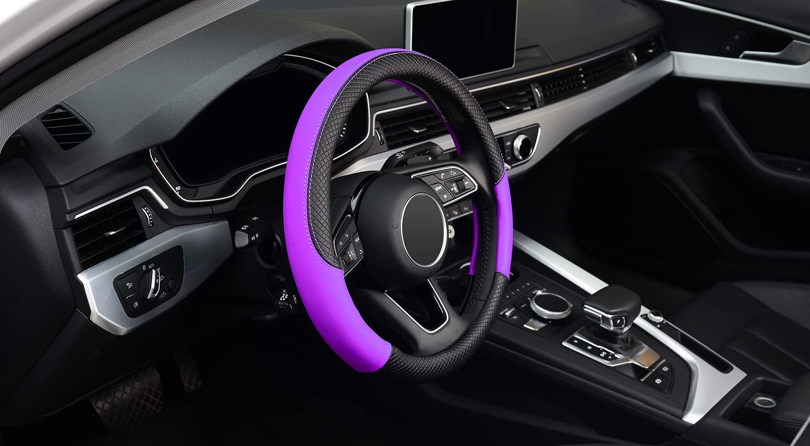 LABBYWAY Universal 15 Inch Steering Wheel Cover - Anti-Slip Microfiber Leather Car Wheel Protector (Purple) | Perfect for Daily Commute, Road Trips & Enhanced Driving Comfort