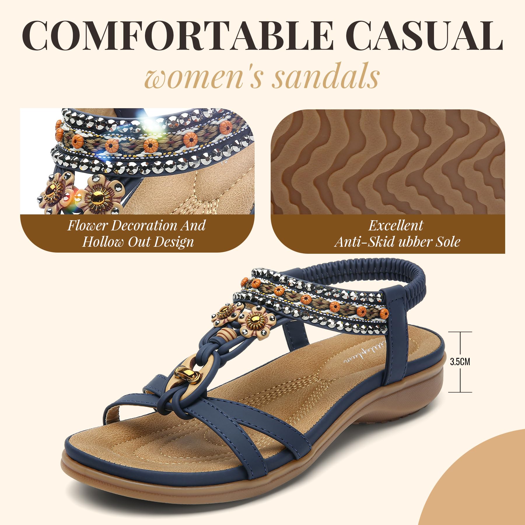Littleplum Women's Arch Support Sandals - Comfortable Summer Beach Walking Shoes, Bohemian Flip Flops for Women | Perfect for Beach Vacations, Poolside Lounging & Casual Outings