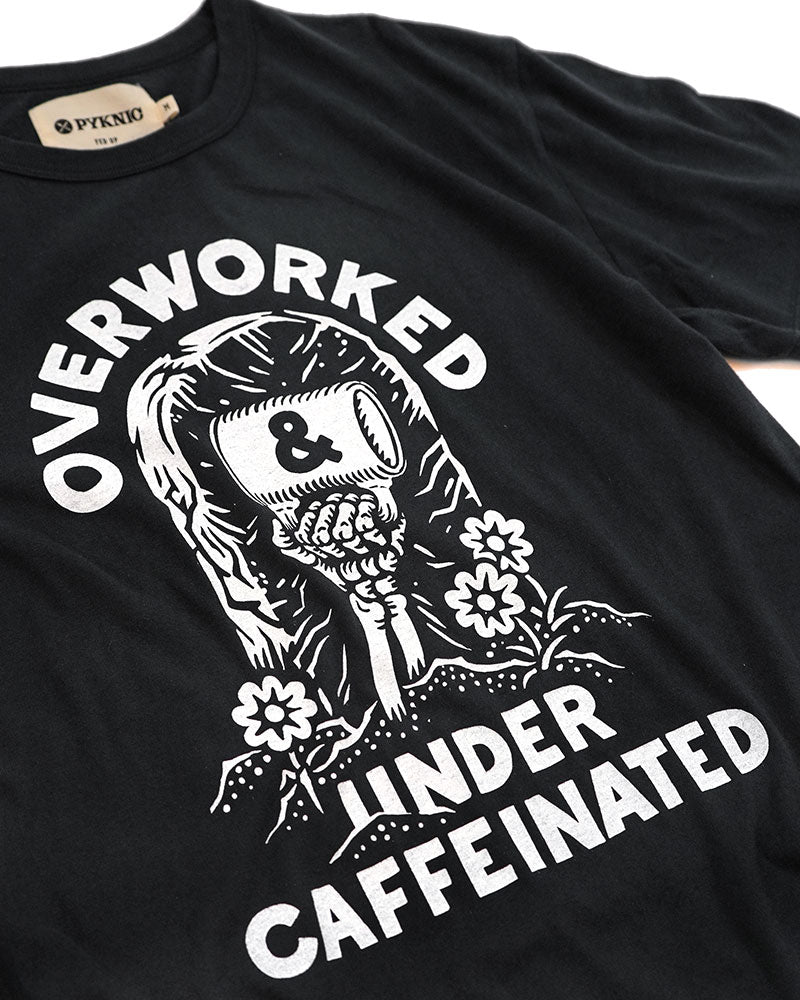 Overworked & Undercaffeinated Unisex T-Shirt - Funny Coffee Lover Gift for Men & Women - Perfect for Office, Work, or Casual Wear
