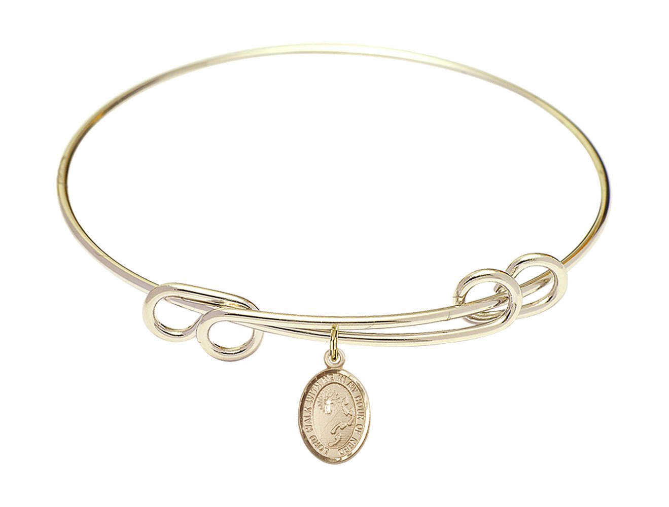 Gold-Filled Round Double Loop Bangle Bracelet with Footprints & Cross Charm - Elegant Jewelry for Women, Perfect for Gifts, Parties & Everyday Wear