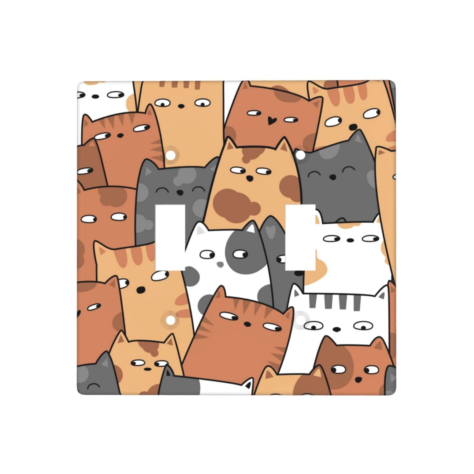 Adorable Cat Light Switch Cover - Decorative Double Toggle Wall Plate for Home & Kitchen Decor (2 Gang) - Perfect for Nursery, Bedroom, and Pet-Friendly Spaces