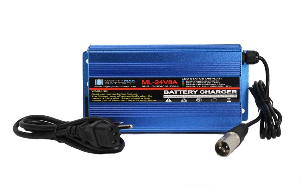 Mighty Max 24V 8A Replacement Battery Charger for Jazzy & Pacesaver Power Chairs - Perfect for Home Use, Mobility Scooters, and Electric Wheelchair Charging
