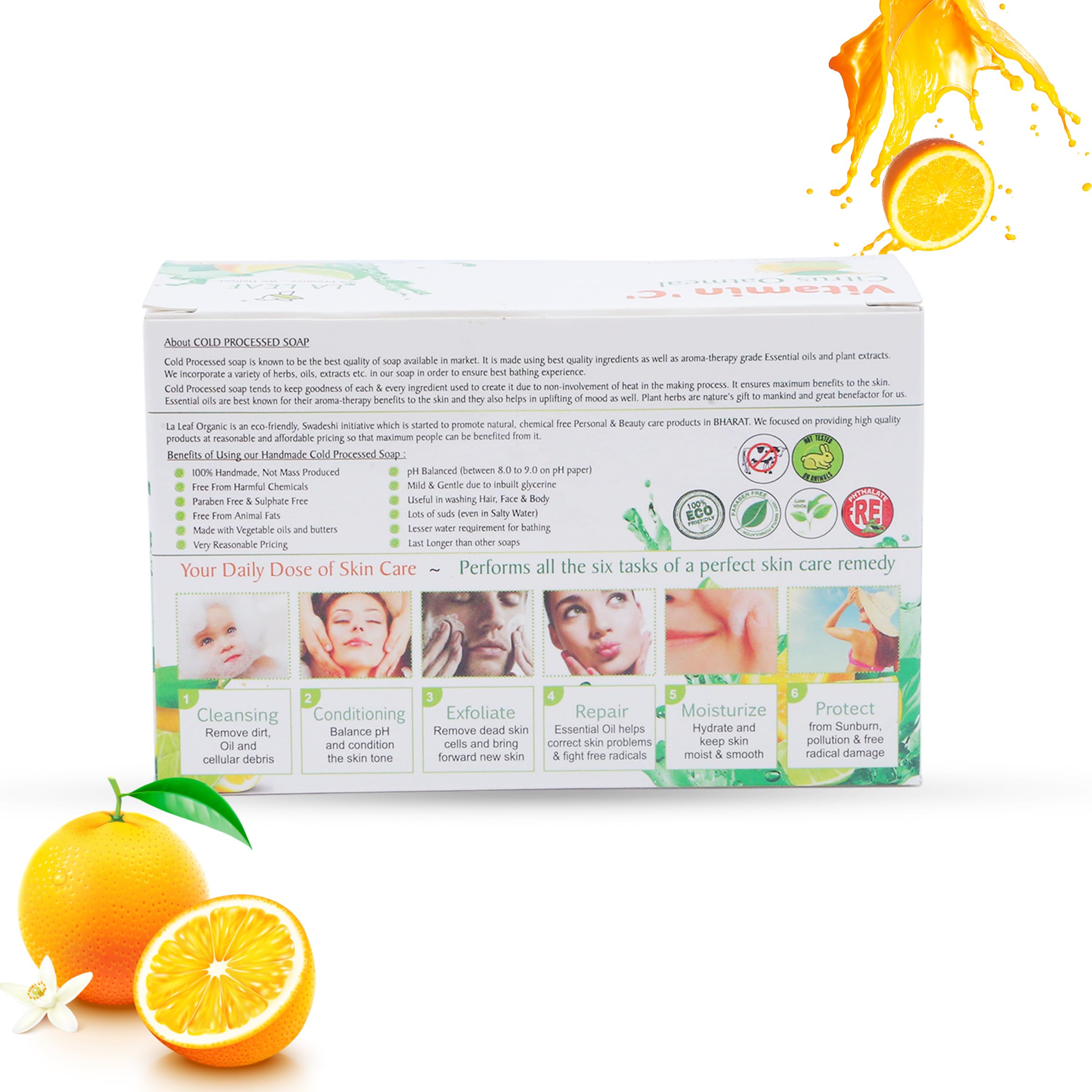 Organic Vitamin C Citrus Oatmeal Soap Bar - Cold Processed Handmade with Orange & Lime Essential Oils, Rice Extract - 8-Piece Combo Pack (100g Each) - Natural Skincare for Face & Body - Perfect for Dry Skin, Acne Treatment & Daily Cleansing