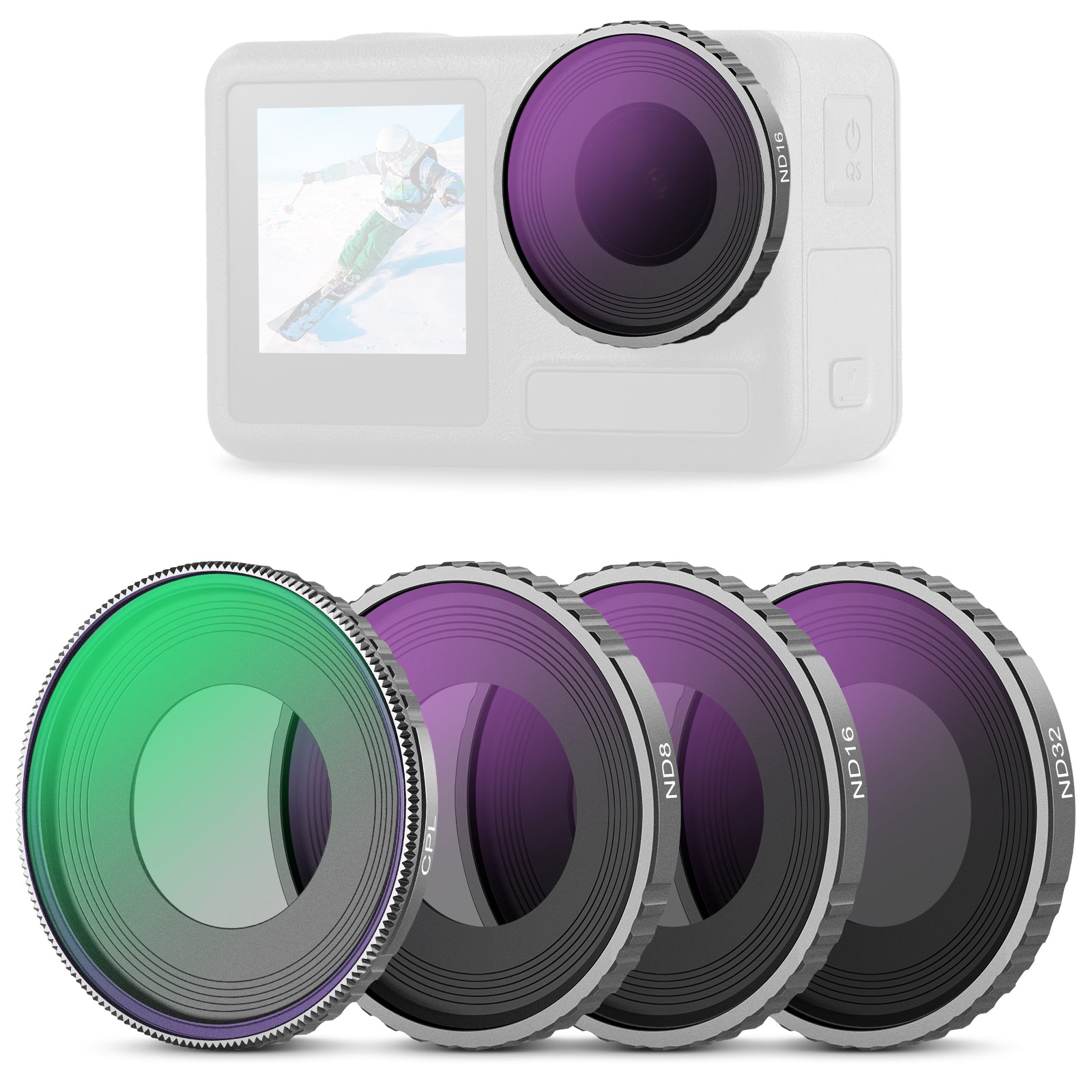 NEEWER 4 Pack ND Filter Set for DJI Osmo Action 4 - ND8/16/32/64 Lens Filters for Action Camera, Reduce Light & Motion Blur - Perfect for Outdoor Sports, Vlogging & Cinematic Footage