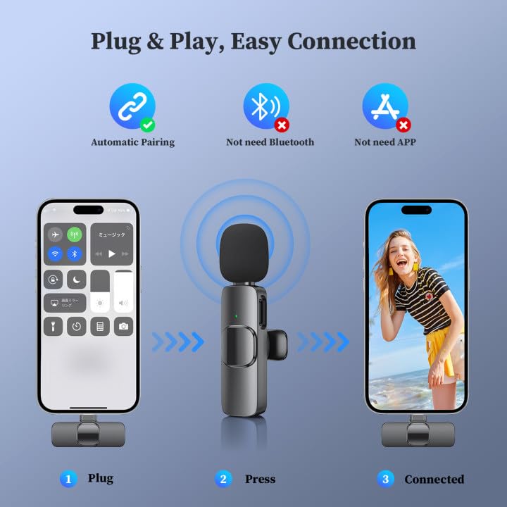 ZasLuke 2 Pack Wireless Lavalier Microphone for iPhone & iPad - Mini Clip-on Mic with Ultra-Low Latency & Noise Cancellation for Vlogging, YouTube, TikTok, Live Streaming & Video Recording (Ideal for Interviews, Podcasts & Content Creation)