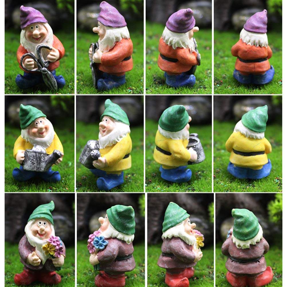 MAOMIA Miniature Gnome Figurines 7 Pcs - Fairy Garden Decor, Micro Landscape Statues for Plant Pots, Flower Beds & Outdoor Decorations - Perfect for Home Garden, Patio, and Indoor Plant Displays