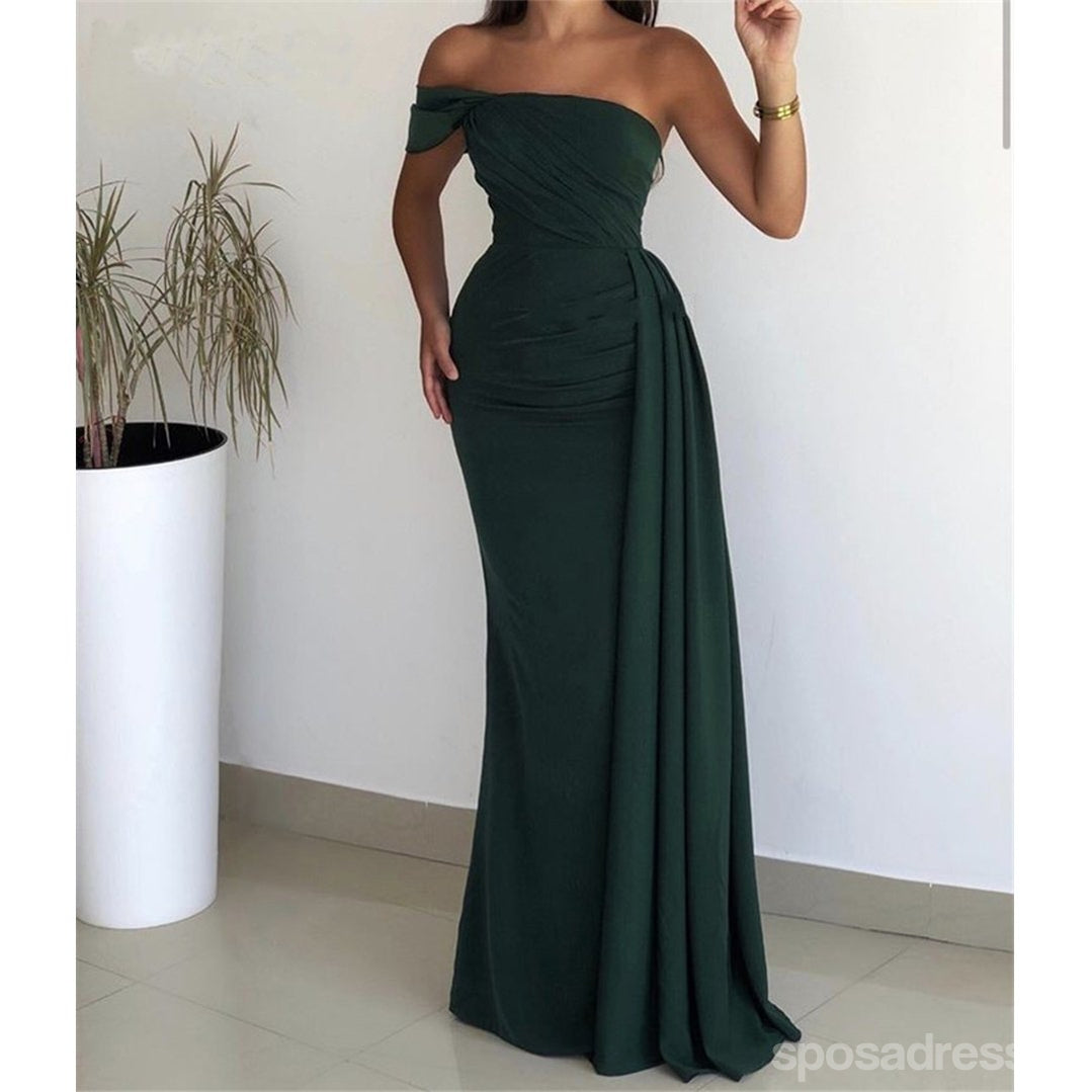 Elegant Long Sheath Dark Green One Shoulder Sleeveless Bridesmaid Dress - WG1059 | Perfect for Weddings, Formal Events & Evening Parties
