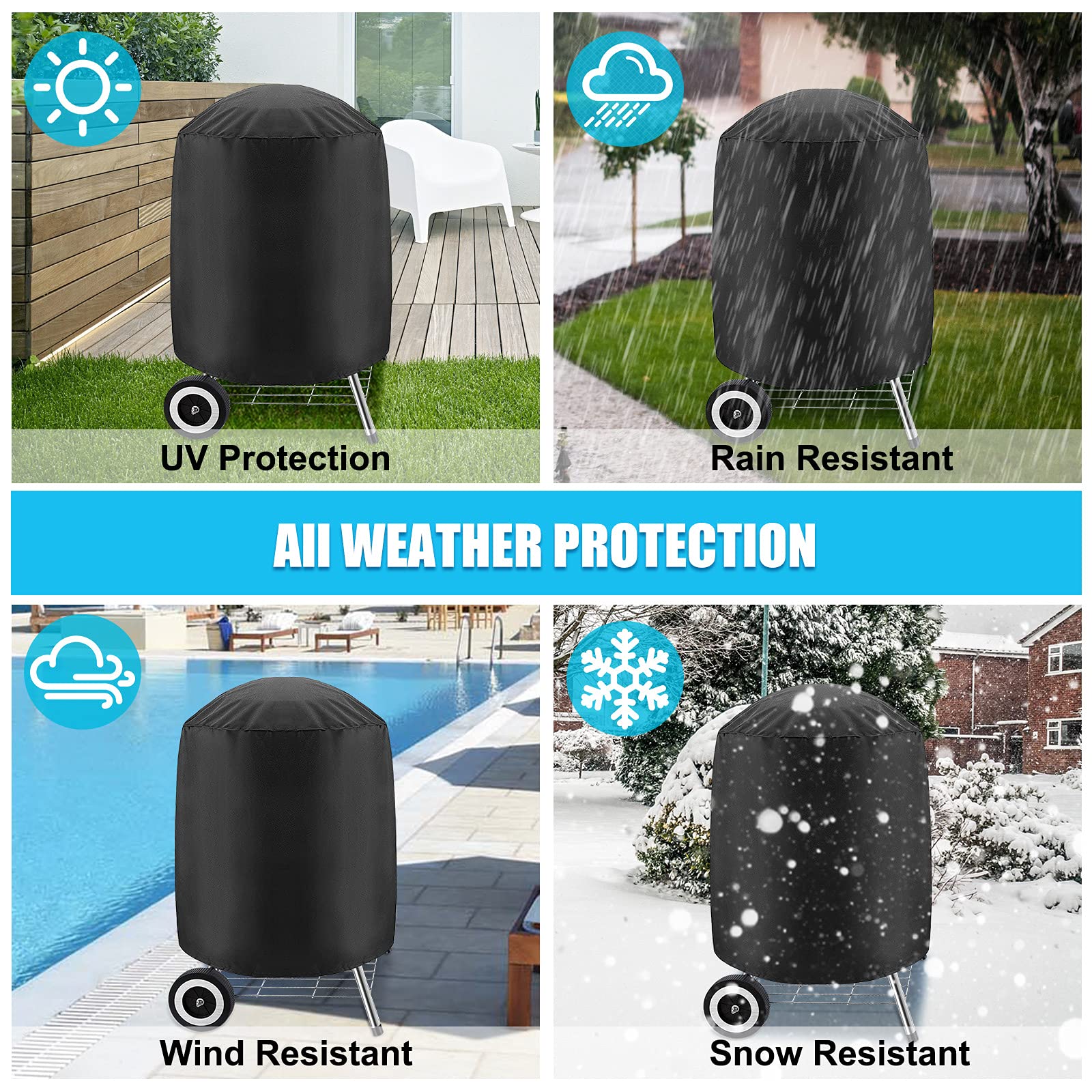 Premium 420D Heavy Duty Waterproof BBQ Grill Cover for Weber Charcoal Kettle - 24