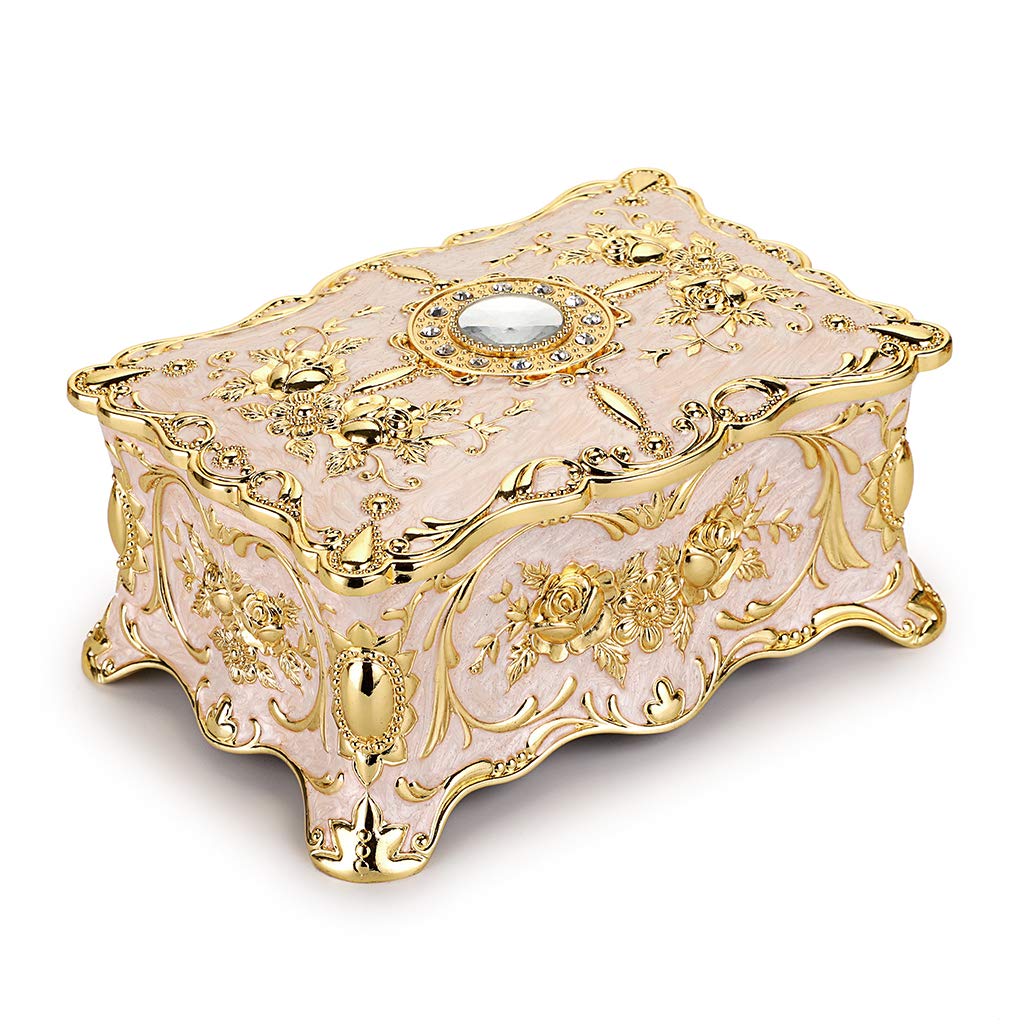 Vintage Metal Jewelry Box - 2-Layer Rectangular Trinket Organizer with Ornate Design, 7