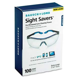 Bausch & Lomb 8574GM Sight Savers Pre-Moistened Lens Cleaning Wipes - 100 Count Box | Gentle Cleaning for Glasses, Sunglasses & Camera Lenses | Perfect for Travel, Office & Daily Eye Care