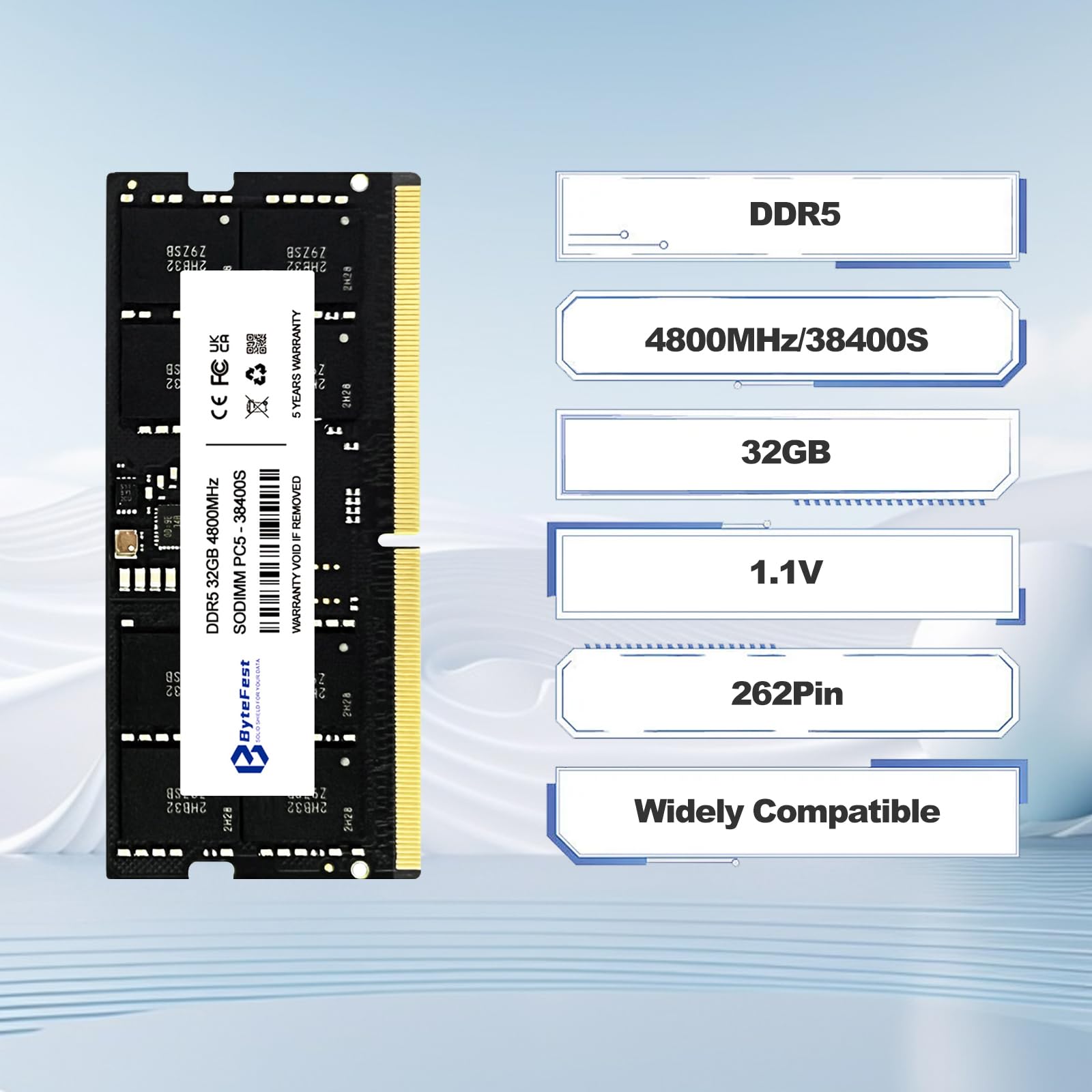 ByteFest DDR5 RAM 32GB 4800MHz (PC5-38400) CL40 1.1V SODIMM 262-Pin Laptop Memory - High Performance Upgrade for Gaming Laptops, Workstations & Content Creation
