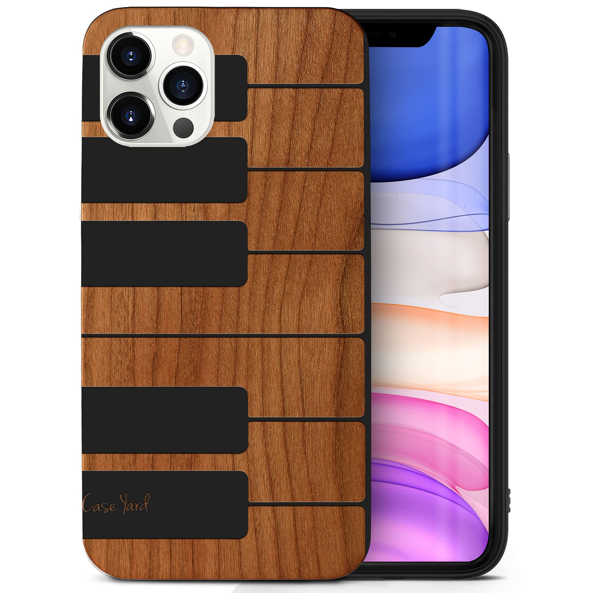 CaseYard Premium Wood Phone Case for iPhone 11 Pro - Laser Engraved Piano Design in Black | Shockproof & Slim Fit Protective Cover for Men & Women | Perfect for Daily Use, Travel & Gift Giving